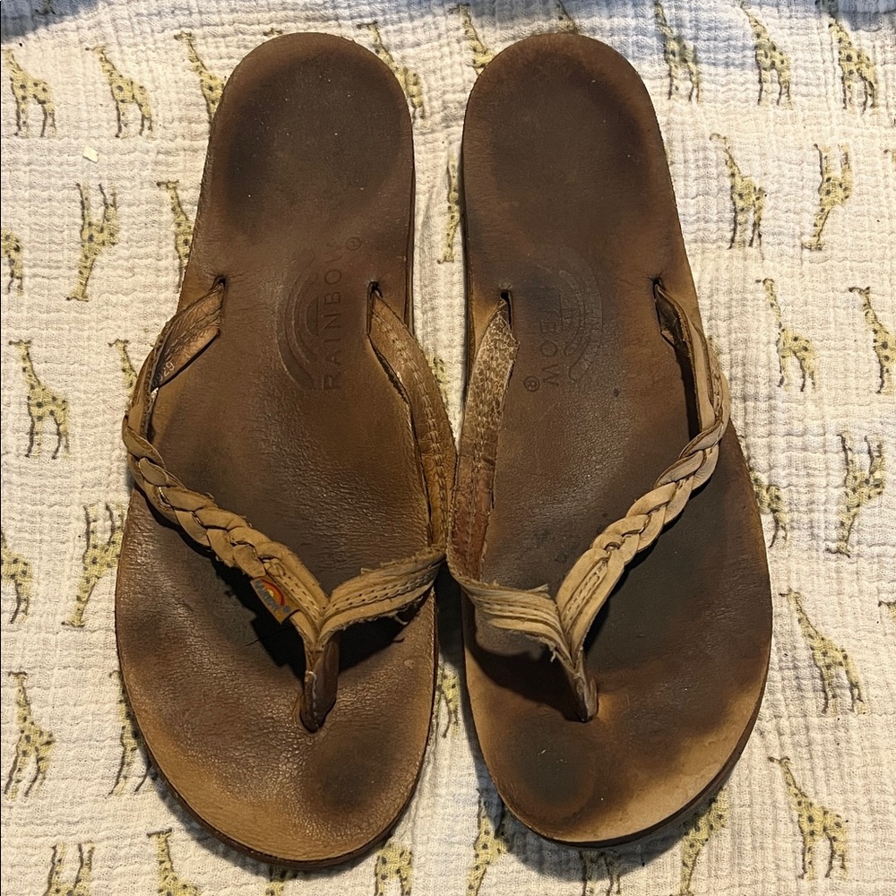 Brown Braided Leather Sandals rainbow brand used tan size 10